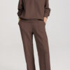 Dark Brown Solid Collared Sweatshirt and High Waist Pants Active Set