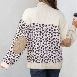 Khaki Leopard Waffle Quilted Patchwork Button Front Jacket