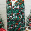 Green Festive Bow Print Long Sleeve Shirt and Pajama Short Set