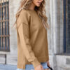 Light French Beige Front Center Seam Drop Shoulder Pullover Solid Sweater