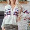Pink Stripe Geometric Button Up Sweater Cardigan