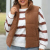Beige Corduroy Stand Neck Zipped Puffer Vest