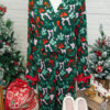 Green Festive Bow Print 2pcs Pajama Pant Set