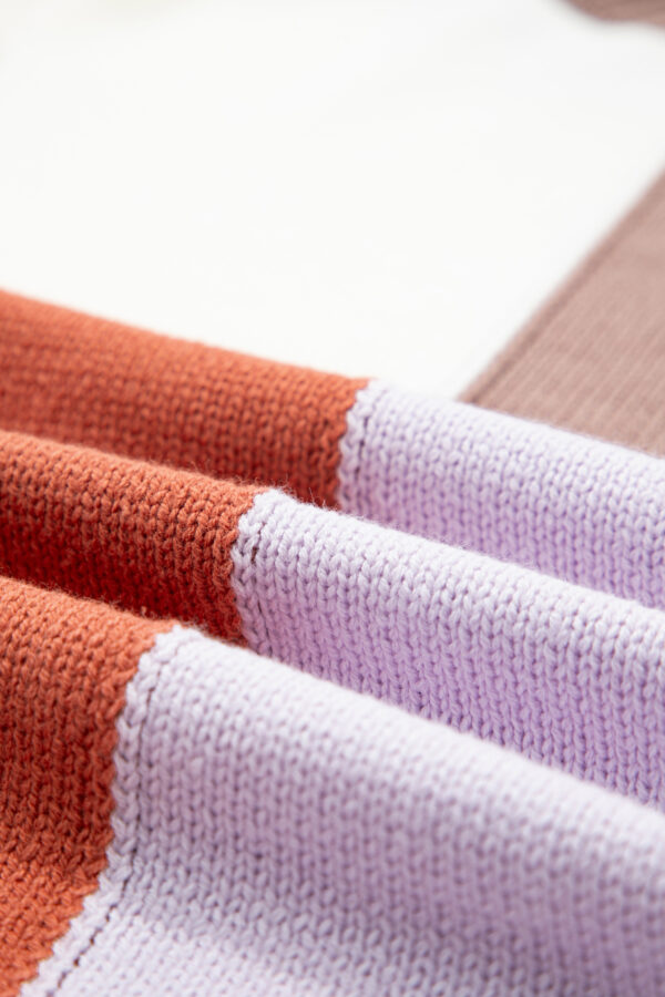 Coffee Mix Texture Colorblock Knit Baggy Sweater