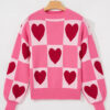 Pink Love Heart Checkered Valentine Crew Neck Sweater