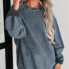Khaki Solid Ribbed Knit Round Neck Pullover Sweatshirt