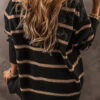 Black Stripe Buttoned V Neck Drop Shoulder Loose Cardigan