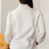 White Textured Knit Contrast Striped Accent Zipped Collar Pullover Top
