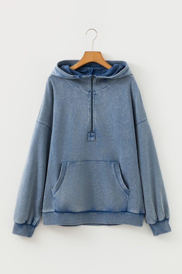 Ashleigh Blue Half Zip Kangaroo Pocket Mineral Wash Baggy Hoodie