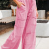 Bonbon Mineral Wash Exposed Seam Drawstring Elastic Waistband Wide Leg Cargo Pants