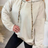 Black Leopard Contrast Drawstring Hood Drop Shoulder Loose Top
