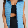 Silvery Plush Collared Quilted Zipped Puffer Vest