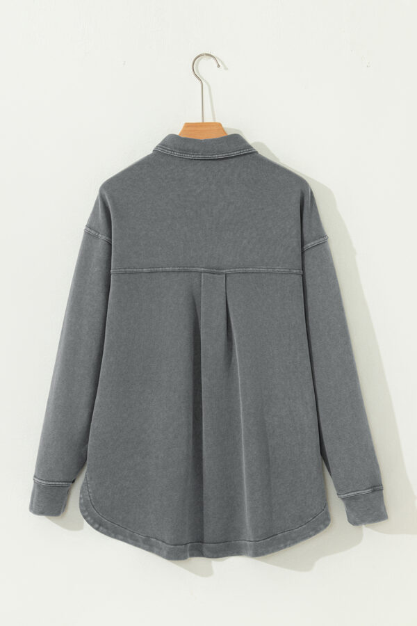 Medium Grey Mineral Wash Chest Pockets Drop Shoulder Shacket with Side Slit