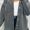 Medium Grey Mineral Wash Chest Pockets Drop Shoulder Shacket with Side Slit