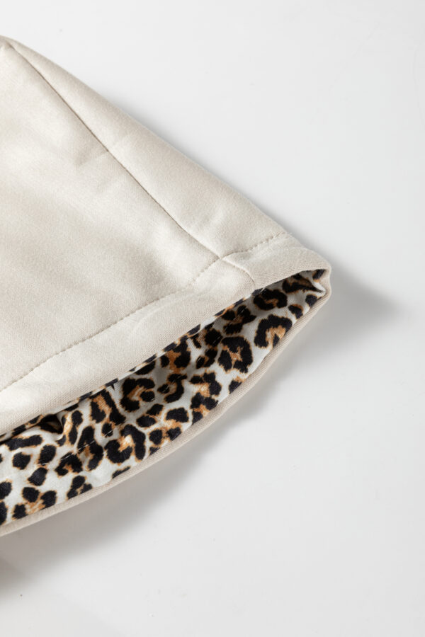 Black Leopard Contrast Drawstring Hood Drop Shoulder Loose Top