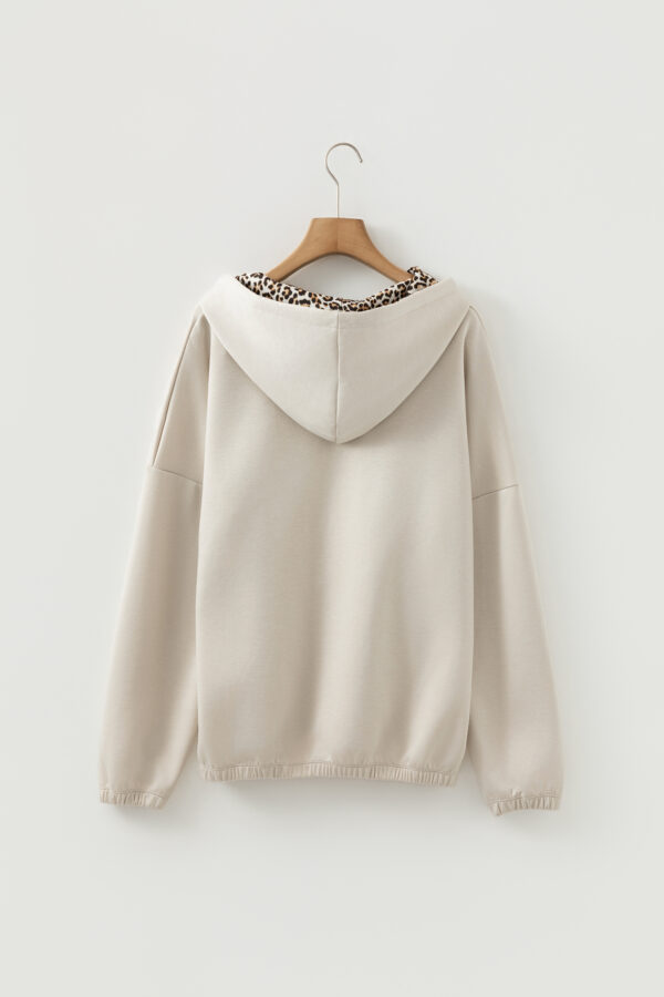 Black Leopard Contrast Drawstring Hood Drop Shoulder Loose Top