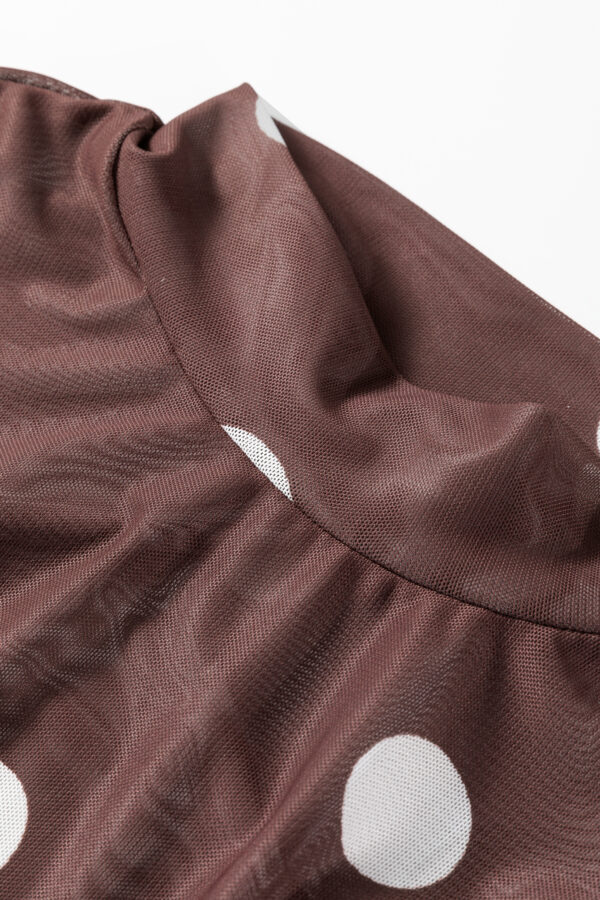 Black Vintage Polka Dot Print Mesh Long Sleeve Bodysuit