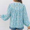 Sky Blue Paisley Print Puff Sleeve Loose Shirt