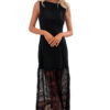 Black Solid Color Sleeveless Sheer Floral Lace Patchwork Long Dress