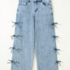 Beau Blue Bow Knot Side Detail Straight Leg Loose Jeans