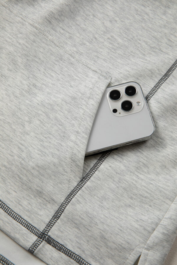 Light Grey Half Zip Stand Neck Seam Detail Long Sleeve Top