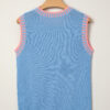 Sky Blue Contrast Trim Round Neck Sleeveless Sweater