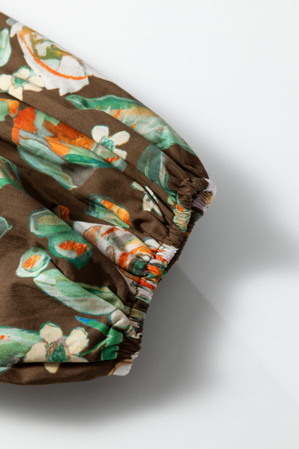 Brown Floral Print Contrast Trim V Neck Pocketed Long Sleeve Mini Dress