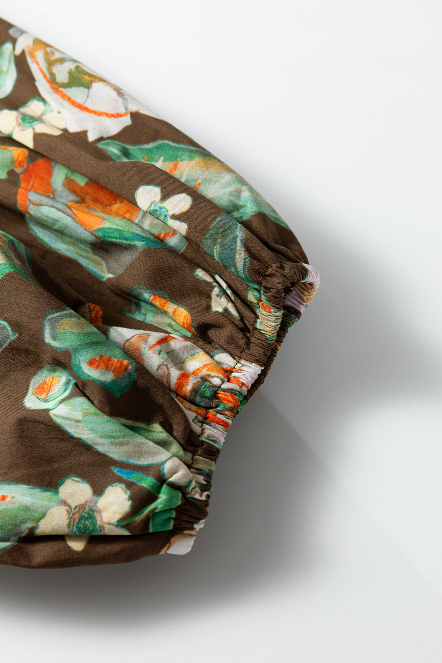 Brown Floral Print Contrast Trim V Neck Pocketed Long Sleeve Mini Dress - Image 8