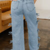 Beau Blue Bow Knot Side Detail Straight Leg Loose Jeans