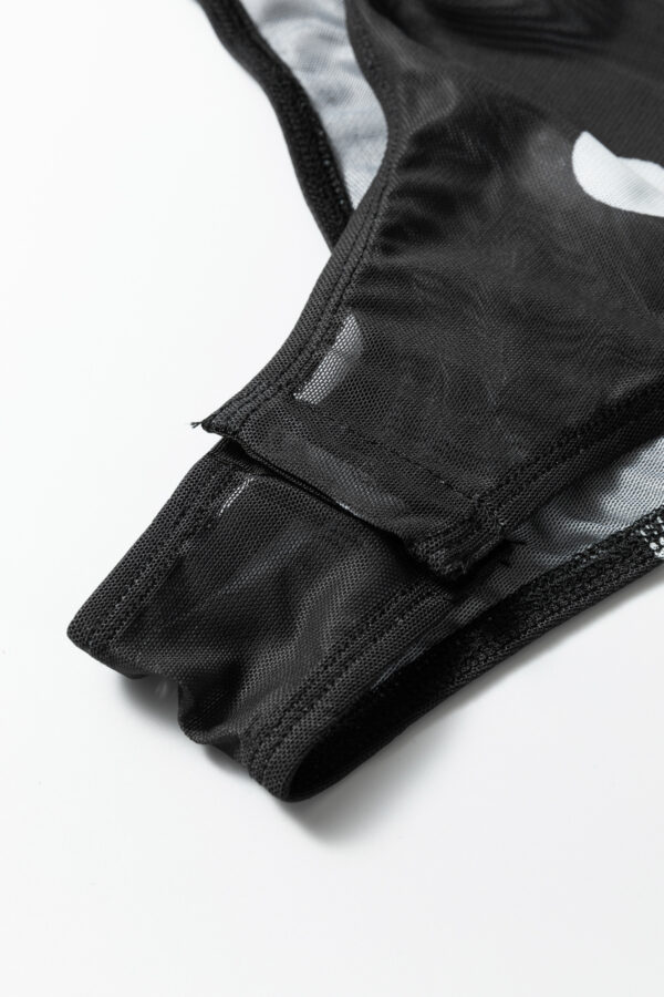 Black Vintage Polka Dot Print Mesh Long Sleeve Bodysuit