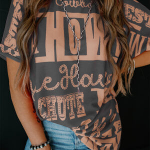 Dark Grey Howdy Cowboy Letter Printed Western Fashion Tee