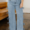 Beau Blue Bow Knot Side Detail Straight Leg Loose Jeans