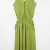 Fern Green Solid V Neck Cap Sleeve Tunic Elastic Waist Versatile Maxi Dress