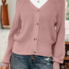 Light Pink Mixed Texture Knit Button V Neck Sweater Cardigan