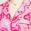Pink Sweet Heart Cake Print Contrast Ruffle Trim Valentines 2pcs Pajama Set
