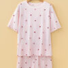 Light Pink Valentine Heart Shape Print Ribbed Knit Short Lounge Set