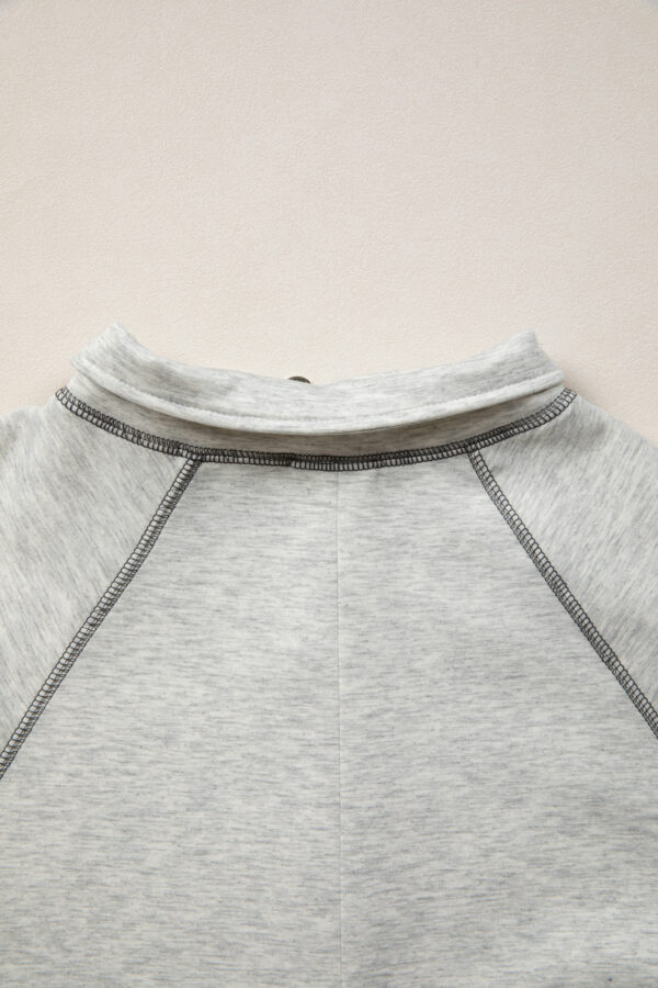 Light Grey Half Zip Stand Neck Seam Detail Long Sleeve Top