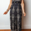 Black Spaghetti Straps Elastic Waist Loose Ethnic Print Jumpsuit