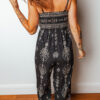 Black Spaghetti Straps Elastic Waist Loose Ethnic Print Jumpsuit