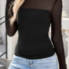 Black Sheer Mesh Patchwork High Neck Long Sleeve Top