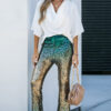 Green Black&Gold Gradient Sequined Pants