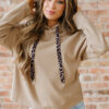Parchment Thermal Textured Leopard Drawstring Baggy Hoodie