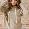 Parchment Thermal Textured Leopard Drawstring Baggy Hoodie