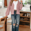 Light Pink Mixed Texture Knit Button V Neck Sweater Cardigan