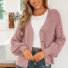 Light Pink Mixed Texture Knit Button V Neck Sweater Cardigan