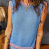 Sky Blue Contrast Trim Round Neck Sleeveless Sweater