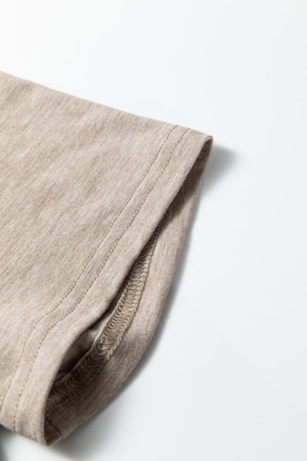 Smoke Gray Solid Color Lace Patched Detail Round Neck Tee