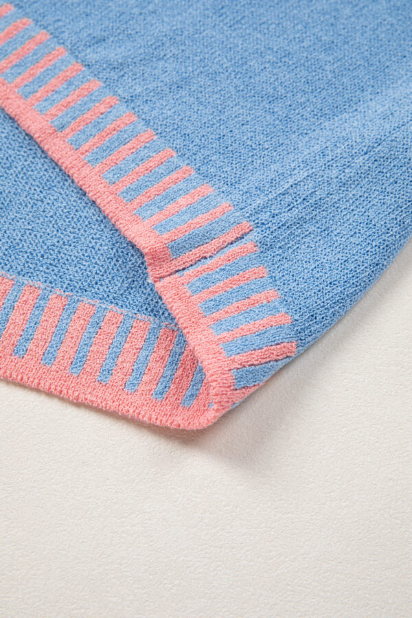 Sky Blue Contrast Trim Round Neck Sleeveless Sweater