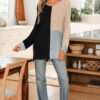 Black Color Block Knit V Neck Loose Sweater