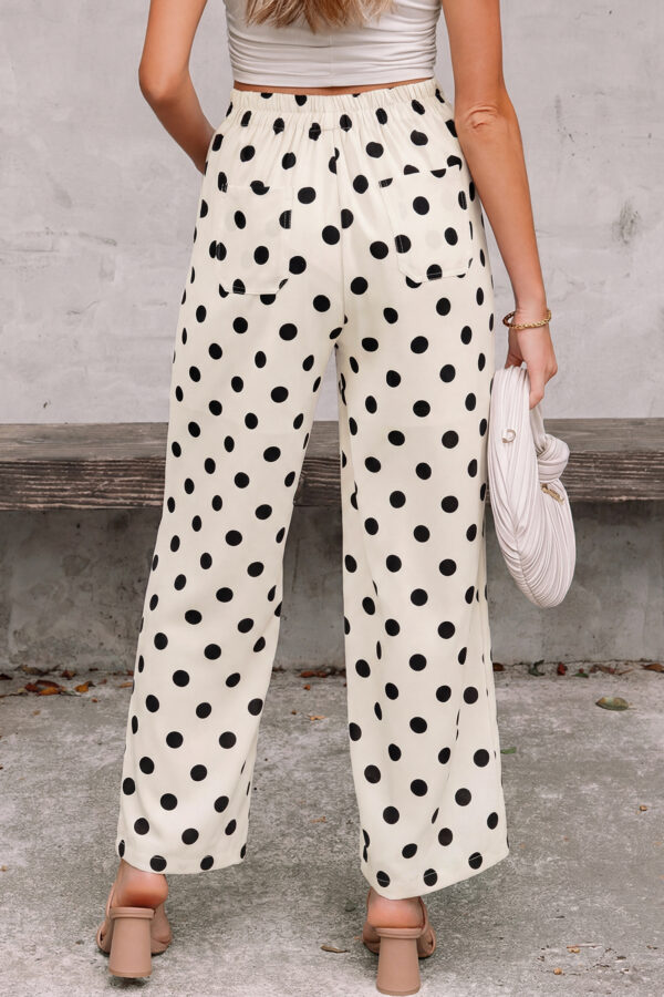 White Polka Dot Print Patched Pocket Loose Pants